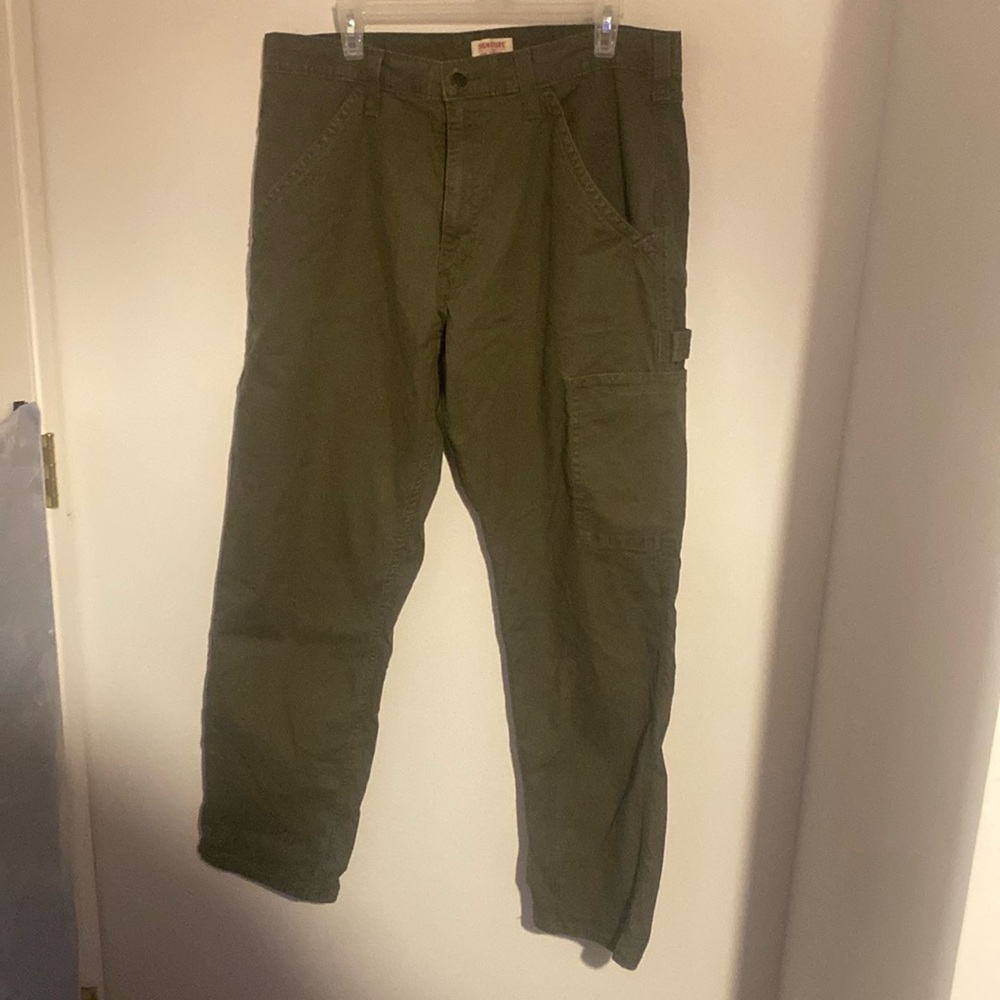 Camo green, uncuffedd, cargo pants. Size- W38 L32